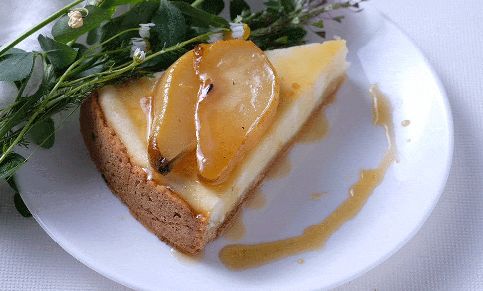 Recipe photo of Saffron Poached Pear Cheesecake