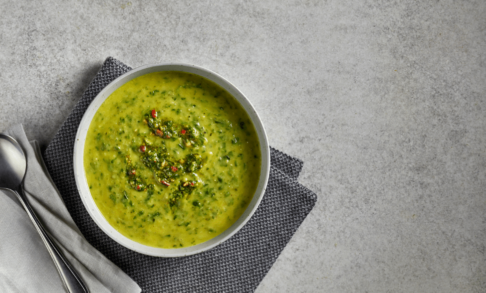 Recipe photo of Pea & Spinach Soup with Pesto