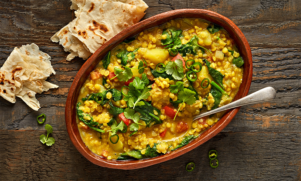 Recipe photo of Pea, Lentil & Spinach Curry