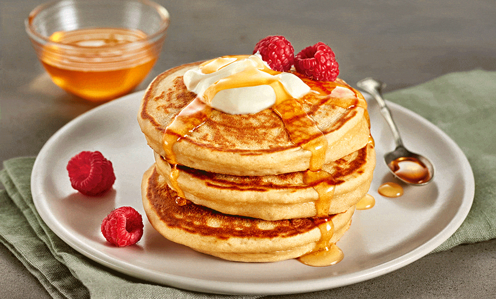 Recipe photo of Buckwheat Pancakes with Honey & Berries