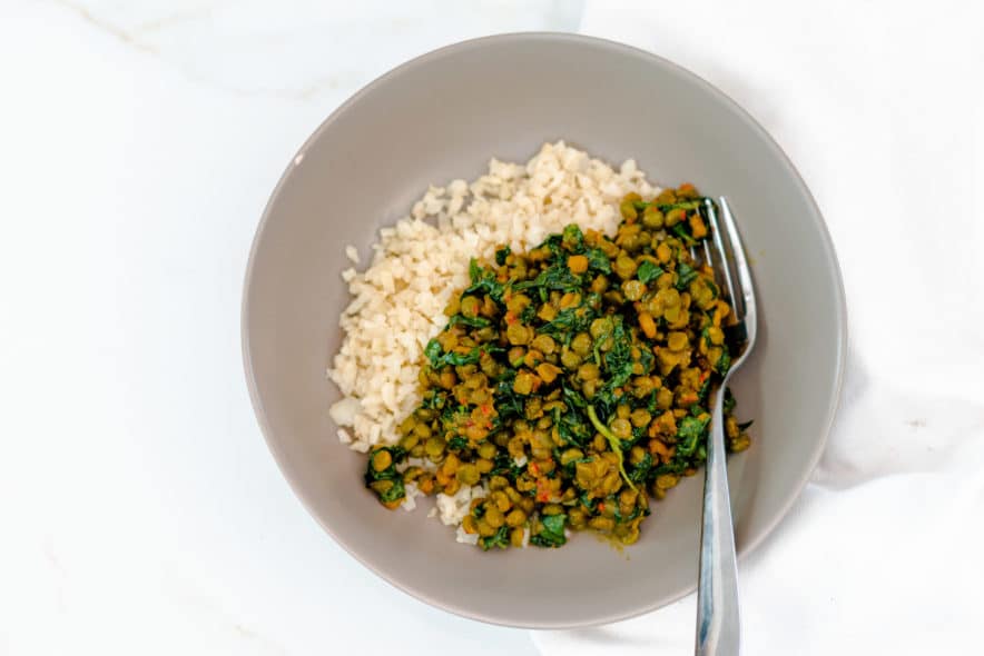 Recipe photo of Vegan Green Split Pea Dhal with Cauliflower Rice