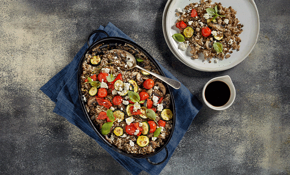 Recipe photo of Baked Lentils, Rice & Roasted Vegetables
