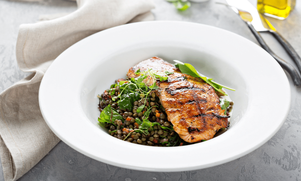 Recipe photo of Salmon with Lentils, Quinoa & Kale