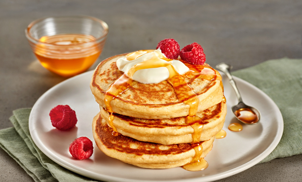 Buckwheat Pancakes with Honey & Berries