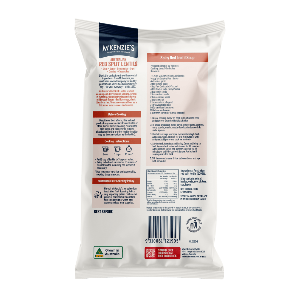 McKenzie’s Australian Red Split Lentils 375g 2