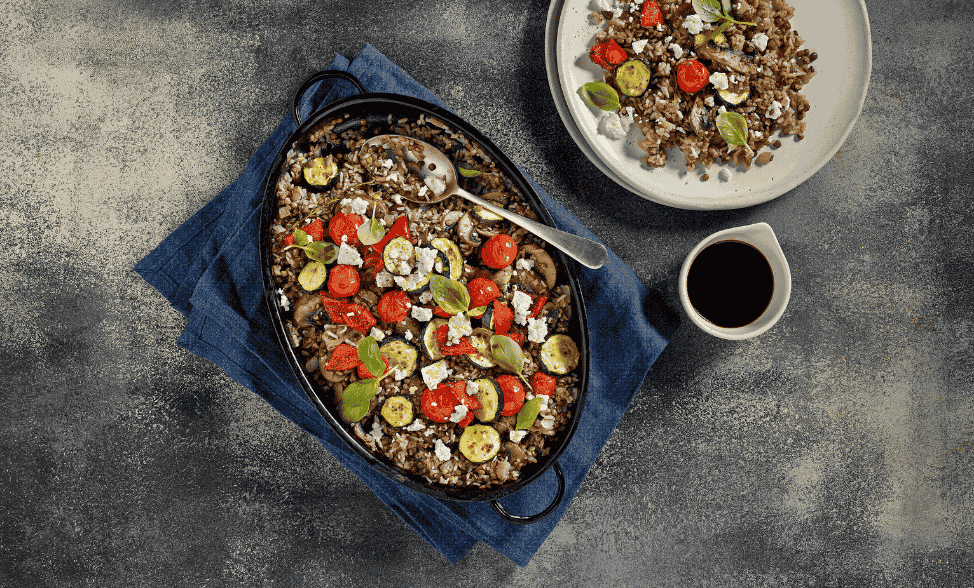 Baked Lentils, Rice & Roasted Vegetables