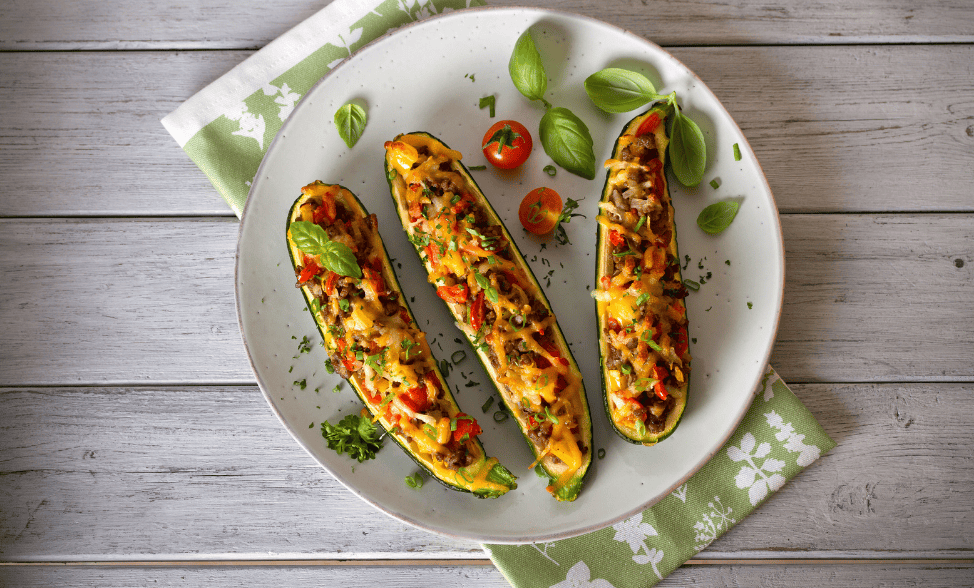 Barley Stuffed Zucchini Boats