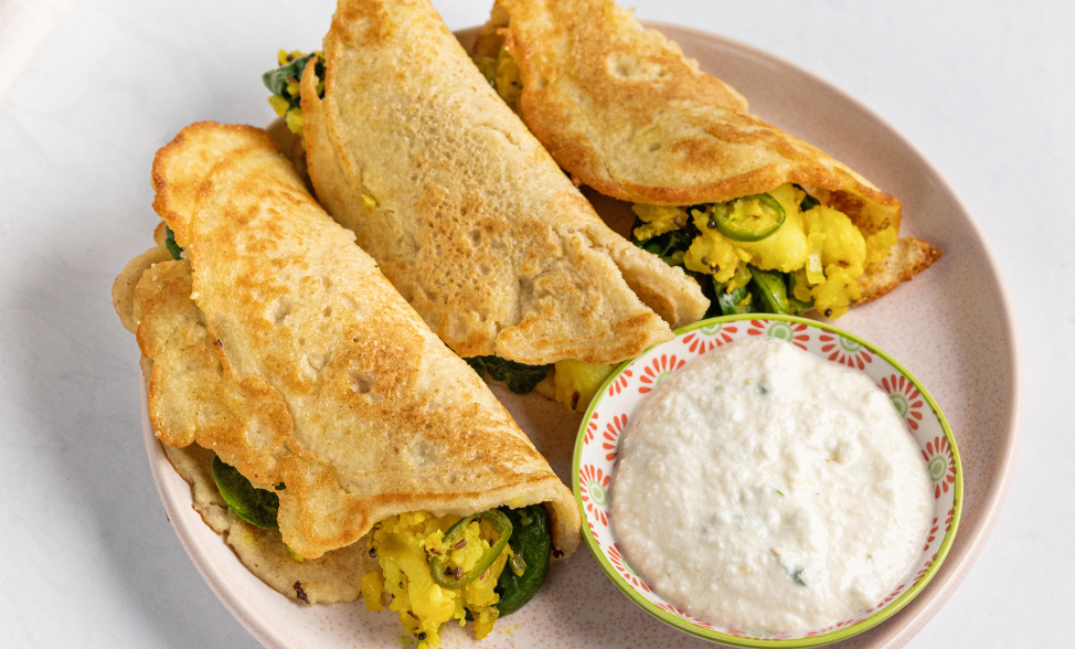 Dosa with Spiced Potato Masala and Coconut